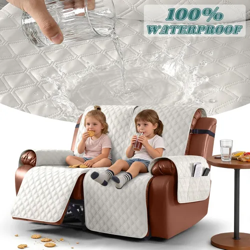 Vista 3 de Ruaozz Funda impermeable para sofá reclinable, lavable, funda antideslizante de 1 pieza, protector de muebles con correas elásticas, bolsillo