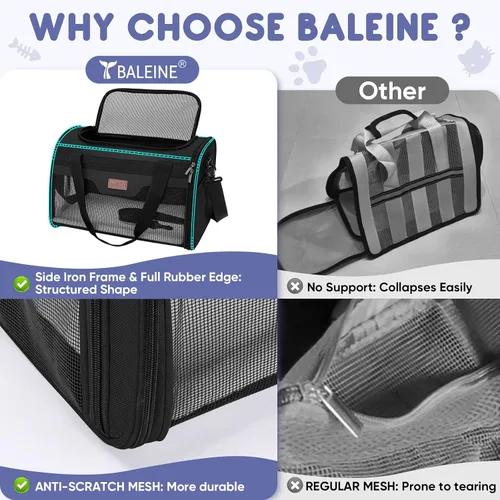 Vista 7 de BALEINE Transportador para gatos, transportador para cachorros y perros para mascotas pequeñas y medianas de hasta 15 libras, bolsa de viaje