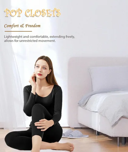 Vista 4 de POP CLOSETS Thermajane Long Johns - Ropa interior térmica para mujer, suave capa base, conjunto de pijama para clima frío