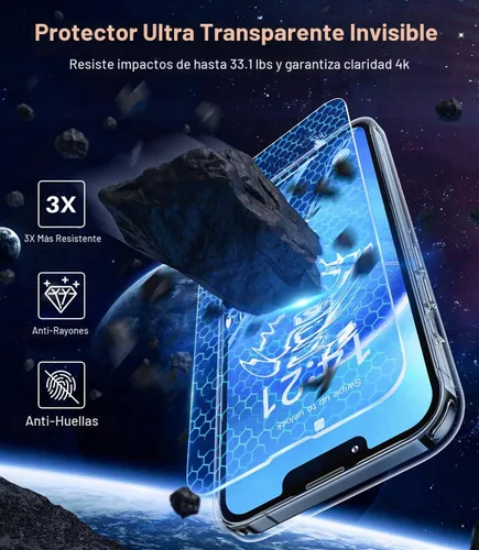Vista 5 de Funda 5 en 1 para iPhone 14 transparente con 2 protectores de pantalla + 2 protectores de lente de cámara