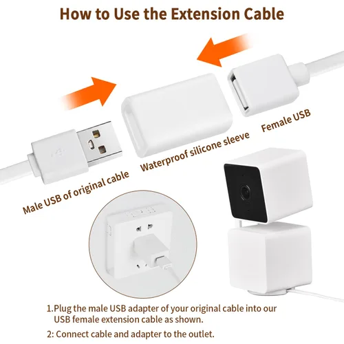 Vista 15 de delilyn Paquete de 2 cables de extensión USB de 25 pies compatibles con WYZE Cam Pan V3/V3 Pro/V2, Cam V4/V3, Cam OG/V2, cable de carga de extensión