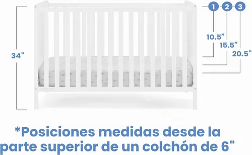 Vista 6 de Delta Children Ruby - Juego de 2 piezas para cuna convertible y cambiador 6 en 1, certificado Greenguard Gold, blanco bianca