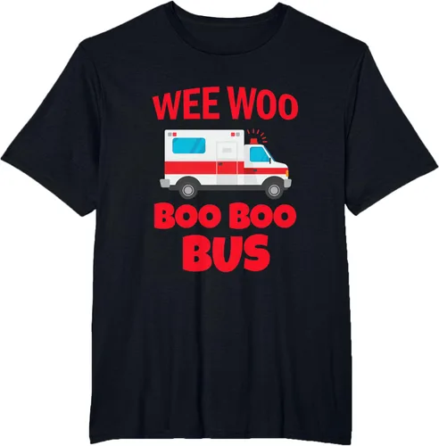 Vista 32 de Wee Woo Boo Boo Bus First Responder - Camiseta divertida de ambulancia, Negro, S