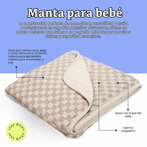 Vista 2 de Itzy Ritzy Manta de bebé – Manta de muselina de algodón suave multiusos – Se puede utilizar como un tapete para el tiempo boca abajo, cubierta