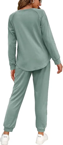 Vista 70 de Wiholl - Conjuntos de dos piezas para mujer: ropa cómoda con sudadera abotonada y pantalones deportivos con bolsillos