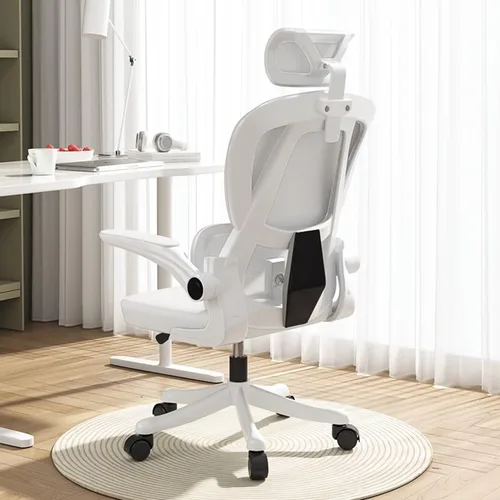 Vista 9 de Silla de oficina de malla, ergonómicas de respaldo alto con ruedas y reposacabezas ajustables, cómodos brazos abatibles para el hogar, dormitorio