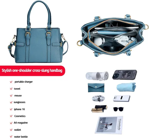 Vista 3 de Bolsos de mano de cuero de moda para mujer, bolso de hombro, asa superior, bolso de otoño