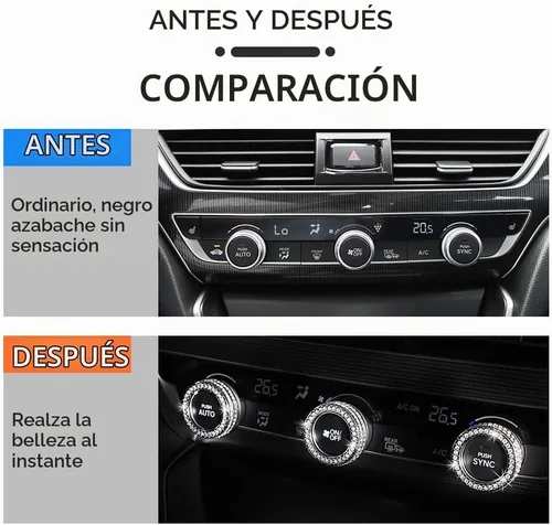 Vista 4 de 3 piezas de cubierta de perilla de interruptor de aire acondicionado brillante con cristales de rhinestone compatible con accesorios Honda 10ª