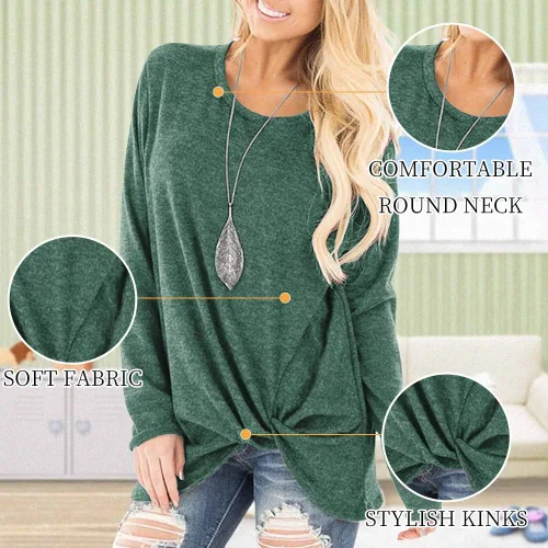 Vista 2 de SHIBEVER - Camiseta de manga corta larga para mujer, con cuello redondo y anudado lateral, estilo informal, a la moda