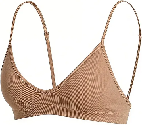 Vista 3 de SweatyRocks Bralette Triangular para Mujer con Escote Pronunciado Sujetador con Cuello en V Sin Cables Sin Relleno Suave Cómodo para Uso Diario
