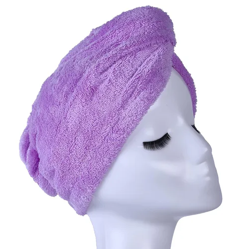 Vista 5 de YYXR Toalla de secado de pelo de microfibra ultra absorbente torsión turbante de pelo de secado Cap Envoltura para el cabello Púrpura