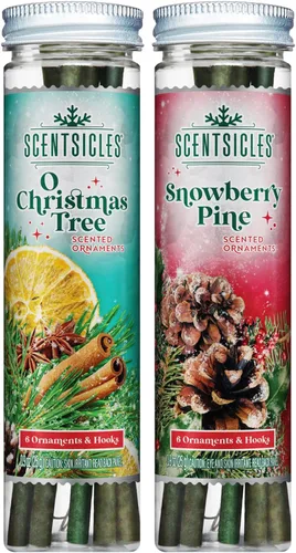 Vista 23 de Scentsicles Adornos para árbol de Navidad perfumados de abeto blanco de invierno, 2 botellas (12 varillas en total)