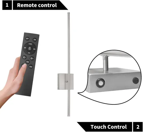 Vista 6 de Juego de 2 apliques de pared con pilas de 15000 mAh, apliques de pared recargables USB de níquel cepillo, apliques de pared inalámbricos regulables