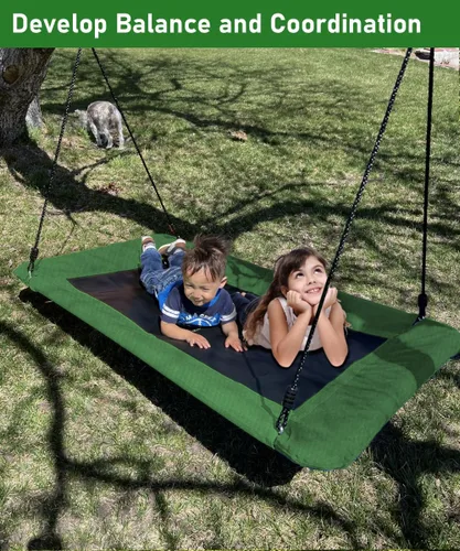 Vista 7 de Columpio de árbol rectangular de 40 pulgadas para niños y adultos, columpio de plataforma ajustable con correas para colgar, capacidad de 700