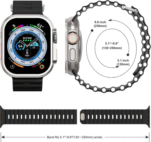 Vista 5 de Compatible con correas de reloj Apple Watch Ocean de 1.496 in 1.575 in 1.614 in 1.654 in 1.732 in 1.772 in 1.929 in, correa deportiva de silicona