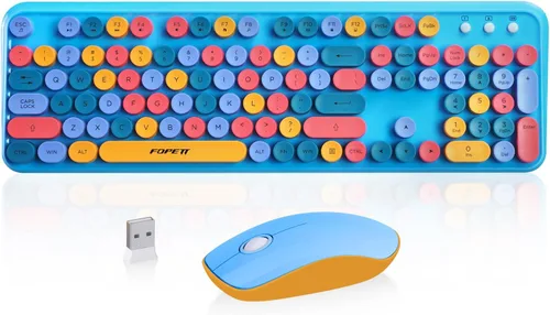 Vista 17 de Combo de teclado y ratón inalámbricos, teclado de máquina de escribir inalámbrico de tamaño completo de 2.4 GHz con teclas redondas para Windows