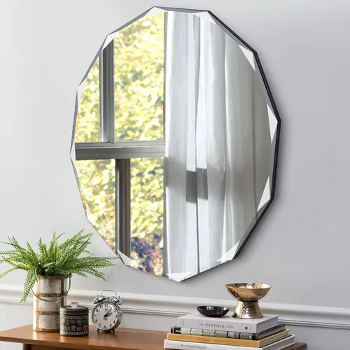 Vista 2 de QDSSDECO Espejo de pared sin marco con borde biselado de 24 x 24 pulgadas, forma irregular, espejo de tocador único, espejo de pared sin marco