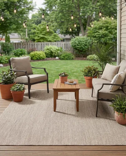 Vista 120 de Rugs.com Outdoor Solid Collection - Alfombra de pelo plano beige de 2 x 3 pulgadas, perfecta para entradas, cocinas, rincones de desayuno, piezas