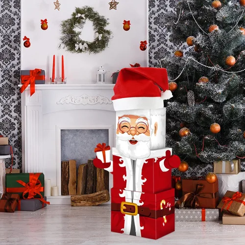 Vista 3 de 7 cajas apilables de Nochebuena, cajas de Navidad apilables con temática de Papá Noel, cajas de papel para el hogar y fiesta