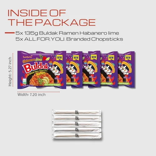 Vista 3 de Buldak Ramen - Fideos de ramen sabor a lima habanero - Paquete de 5 fideos ramen picantes Buldak Ramen coreano picante de pollo salteado con 5