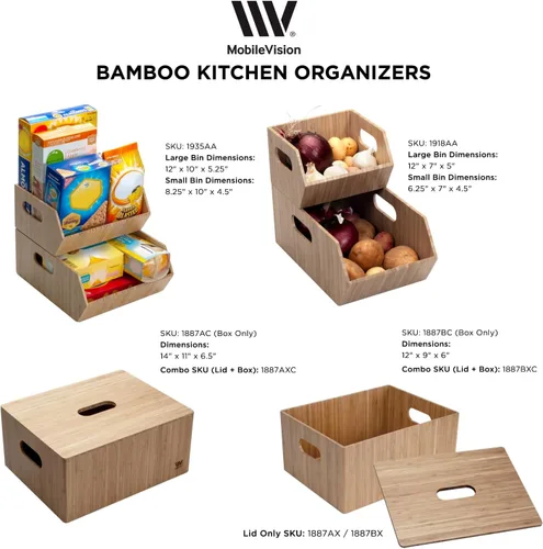 Vista 7 de MobileVision Contenedores de almacenamiento de bambú para despensa y armario de cocina, multiusos, juego apilable de 2 piezas para productos