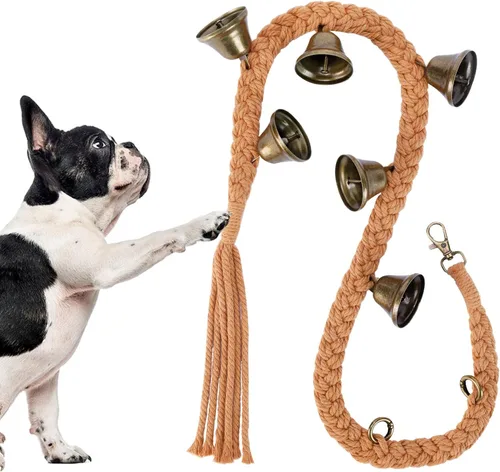 Vista 15 de Timbre de perro para entrenamiento de orinal en la puerta, de algodón tejido a mano con 6 campanas extra fuertes para entrenamiento de perros