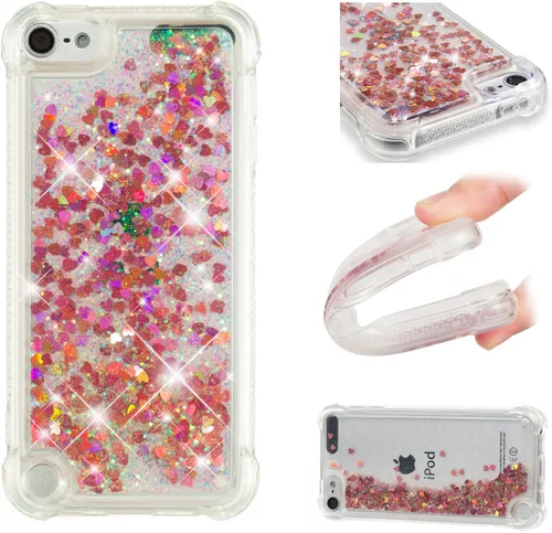 Vista 8 de LEMAXELERS Funda compatible con iPod Touch 7, funda líquida con purpurina flotante de arena movediza a prueba de golpes, funda protectora de love-1