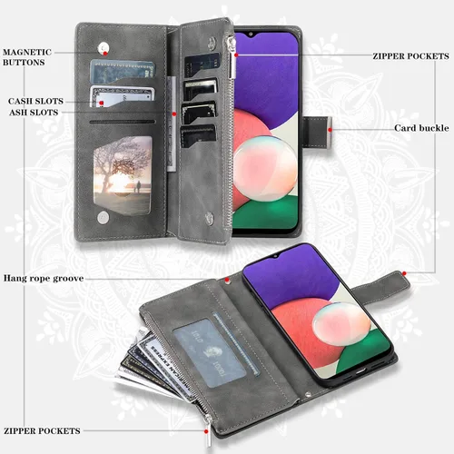 Vista 3 de Asuwish Funda de teléfono para Samsung Galaxy A22 5G/Boost Mobile Celero 5G Wallet Cover con protector de pantalla de vidrio templado Mandala Flower