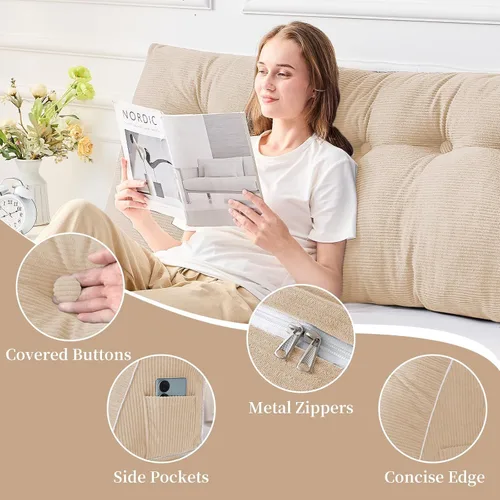 Vista 3 de Sasttie Almohada de Cabecera Queen, Almohada de Cuña de Cabecera para Sentarse en la Cama, Cojín Triangular con Soporte de Respaldo para Leer - Con