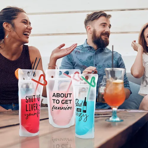 Vista 7 de Patelai Juego de 24 bolsas de jugo de verano para adultos, bolsas reutilizables para jugos de licuados, bolsas con cierre para bebidas para adultos