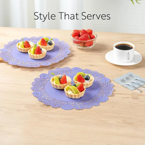 Vista 7 de Restaurantware Pastry Tek Blondas de Encaje de 4 x 4 Pulgadas 100 Vajilla Decorativa - Blondas de Mesa Desechables Redondas de Papel Negro