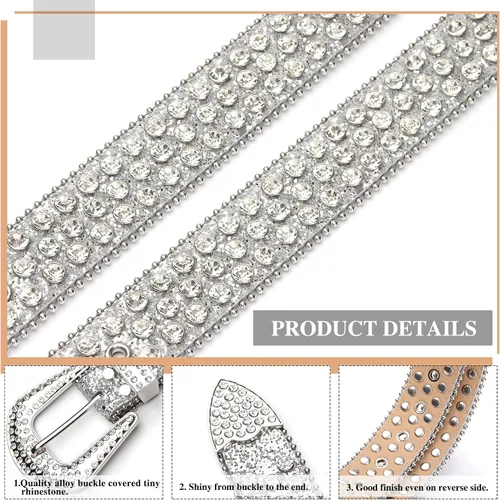 Vista 2 de UnFader Cinturones occidentales con diamantes de imitación para mujer y hombre, diseño de vaquera, cinturones con tachuelas de diamantes para jeans