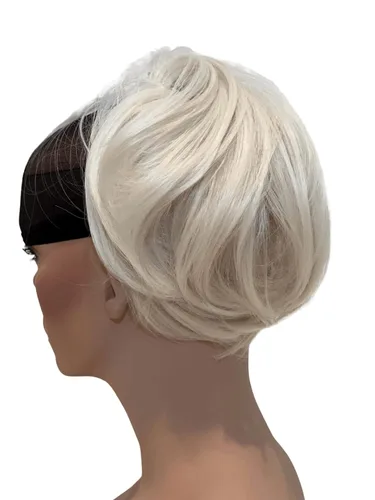Vista 4 de Apexhairs - Extensión de moño de cabello sintético lacio, extensiones de moño corto, accesorios para el cabello, moño elástico fácil de coletar