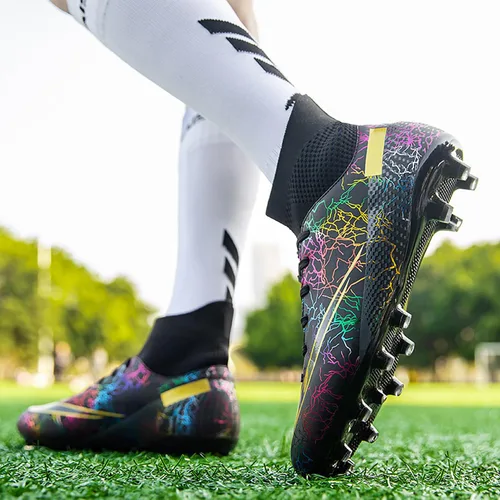 Vista 5 de Zapatos de fútbol para hombre, tacos de fútbol altos, con cordones, antideslizantes, para exteriores, AGFG, béisbol, lacrosse, rugby, botas
