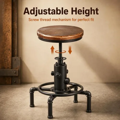 Vista 7 de American Steampunk Industrial Fire Hydrant Bar Stools (Black, Wooden Top)
