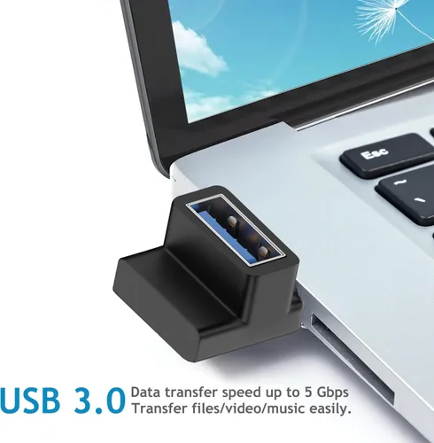 Vista 5 de Adaptador USB 3.0 macho a hembra de 90 grados, (4 unidades) hacia arriba y abajo, conector extensor USB A de ángulo izquierdo y recto para PC