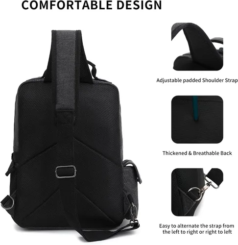 Vista 3 de Leaper Mochila bandolera para hombre bolsa de mensajero de lona para hombre, bandolera de una sola correa para portátil, senderismo, escuela