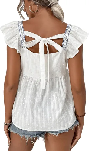 Vista 2 de SweatyRocks Blusa acampanada con volantes y bordado floral para mujer