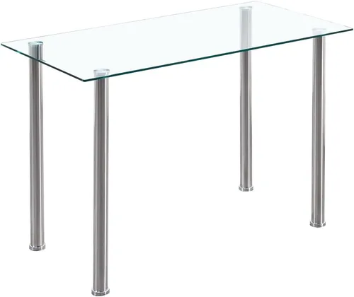 Vista 11 de Mesa de comedor rectangular negra de vidrio de 47.2 pulgadas, mesa de cocina moderna con mesa de vidrio templado y marco de acero de metal