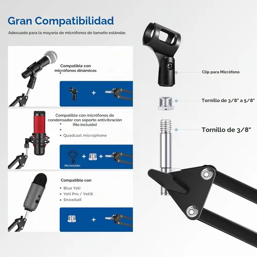 Vista 2 de Neewer: Micrófono ajustable de Suspension Boom Scissor Arm Stand, soporte de micrófono compacto de acero durable para estaciones de radio estudio