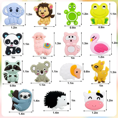Vista 4 de 15 piezas de abalorios de silicona de animales, redondos, pequeños, de silicona, abalorios sueltos para hacer llaveros, collares, pulseras