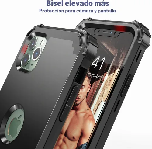 Vista 6 de IDweel Funda para iPhone 11 Pro Max con protector de pantalla de vidrio templado, híbrida 3 en 1 a prueba de golpes, delgada, resistente, cubierta