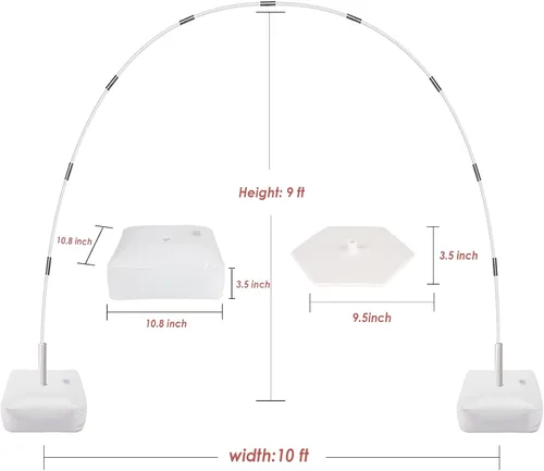 Vista 3 de Kit de arco de globos con base de 9 pies de altura y 10 pies de ancho, soporte de arco de globos ajustable con bombas, base rellenable de agua