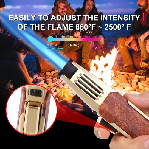 Vista 6 de Encendedor de butano, soplete de soldadura, llama súper larga, soplete de cocina recargable, resistente al viento, llama ajustable, soplete solar
