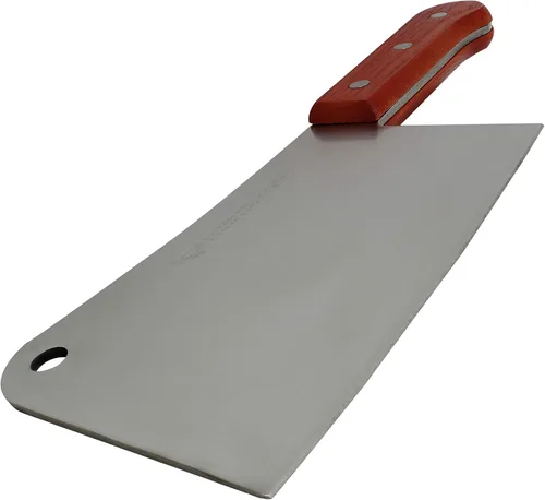 Vista 5 de Cuchillo profesional para carne, picador de acero inoxidable con mango de madera natural, cuchillo de carnicero profesional de alta resistencia