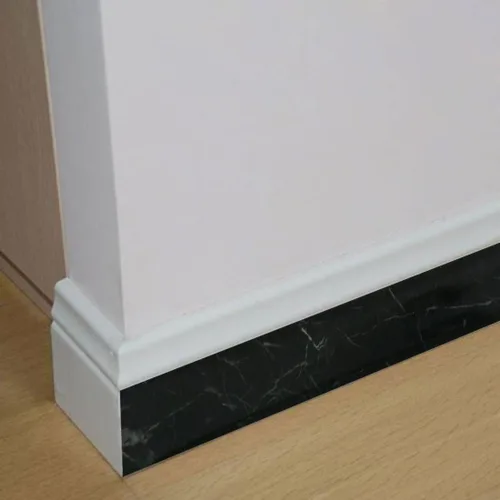 Vista 6 de uxcell Película autoadhesiva, papel de mármol negro, línea de cintura de pared, calcomanía de borde, piso de sala de estar, 16.4 pies