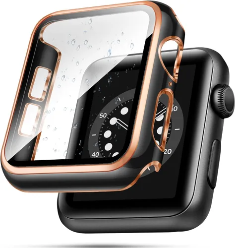 Vista 10 de top4cus Carcasa de 38mm compatible con Apple Watch, con protector de pantalla de vidrio templado incorporado, cubierta de PC para iWatch Series