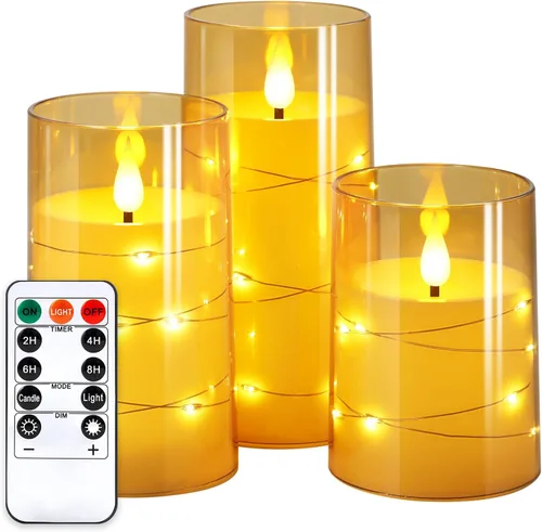 Vista 9 de NURADA Velas Parpadeantes Sin Llama: Velas LED de Pilar con Luces de Cadena de Estrellas Integradas que Funcionan con Pilas con Control Remoto