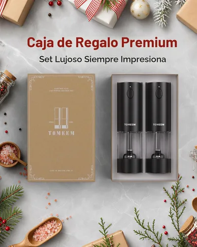 Vista 9 de TOMEEM Juego de molinillo eléctrico recargable de sal y pimienta de mayor Molinillo de pimienta automático de acero inoxidable de 3.7 fl oz con 5