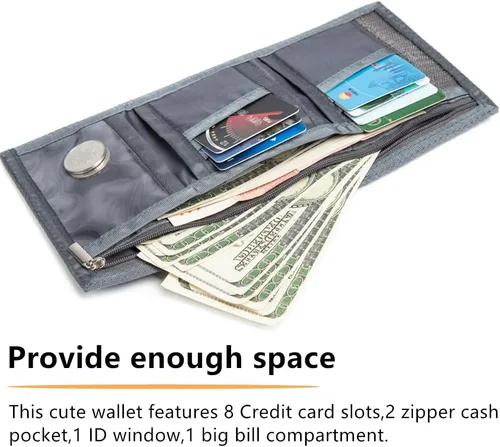 Vista 4 de Billetera para niños y niñas, billetera para niños pequeños, billetera de lona triple para exteriores, billeteras juveniles para niños y niños